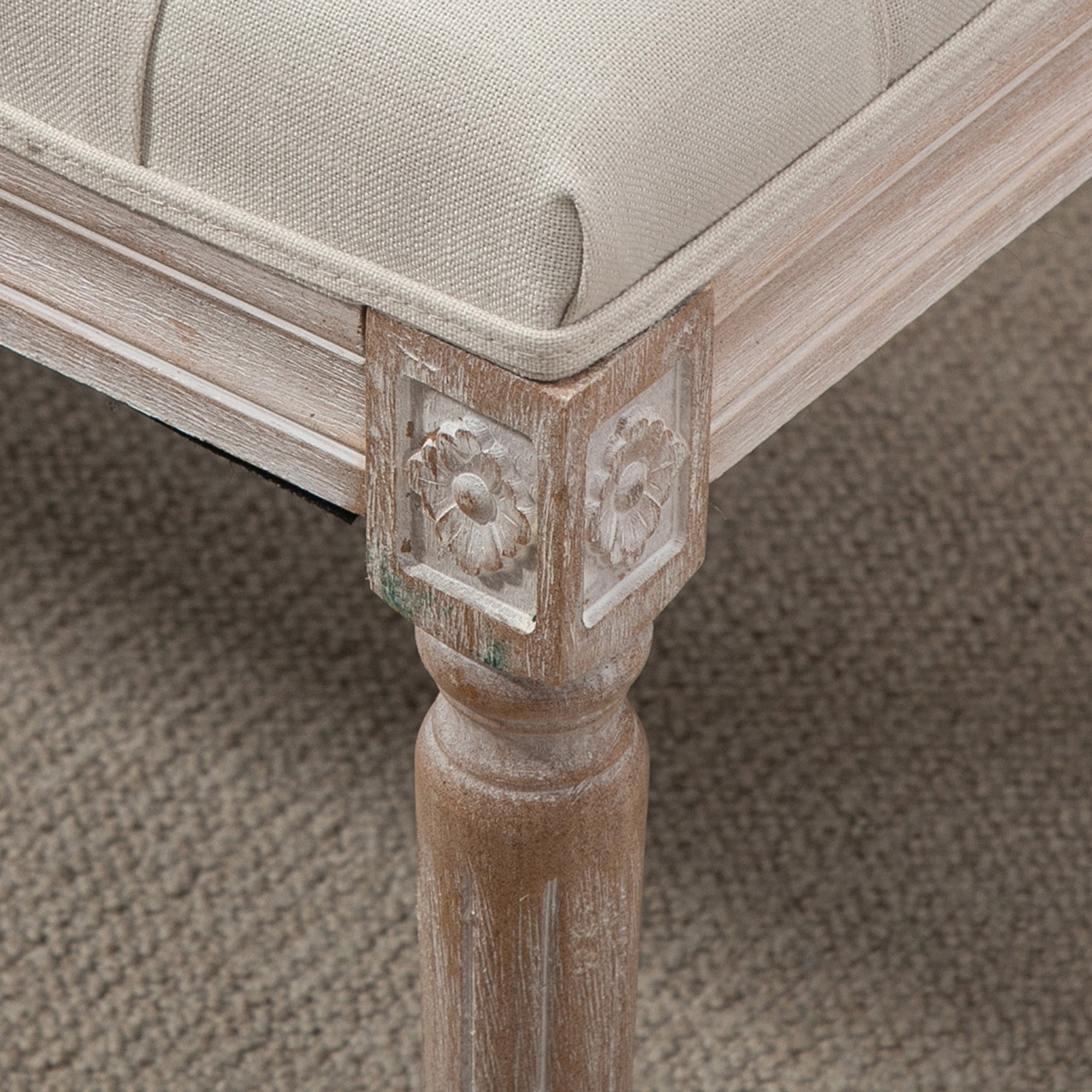 Footstool, Upholstered Bench with Linen Look, Footstool with Padded Seat, Wooden Legs, Ottoman Footrest made of Wood, for Living Room, Bedroom, Cream White