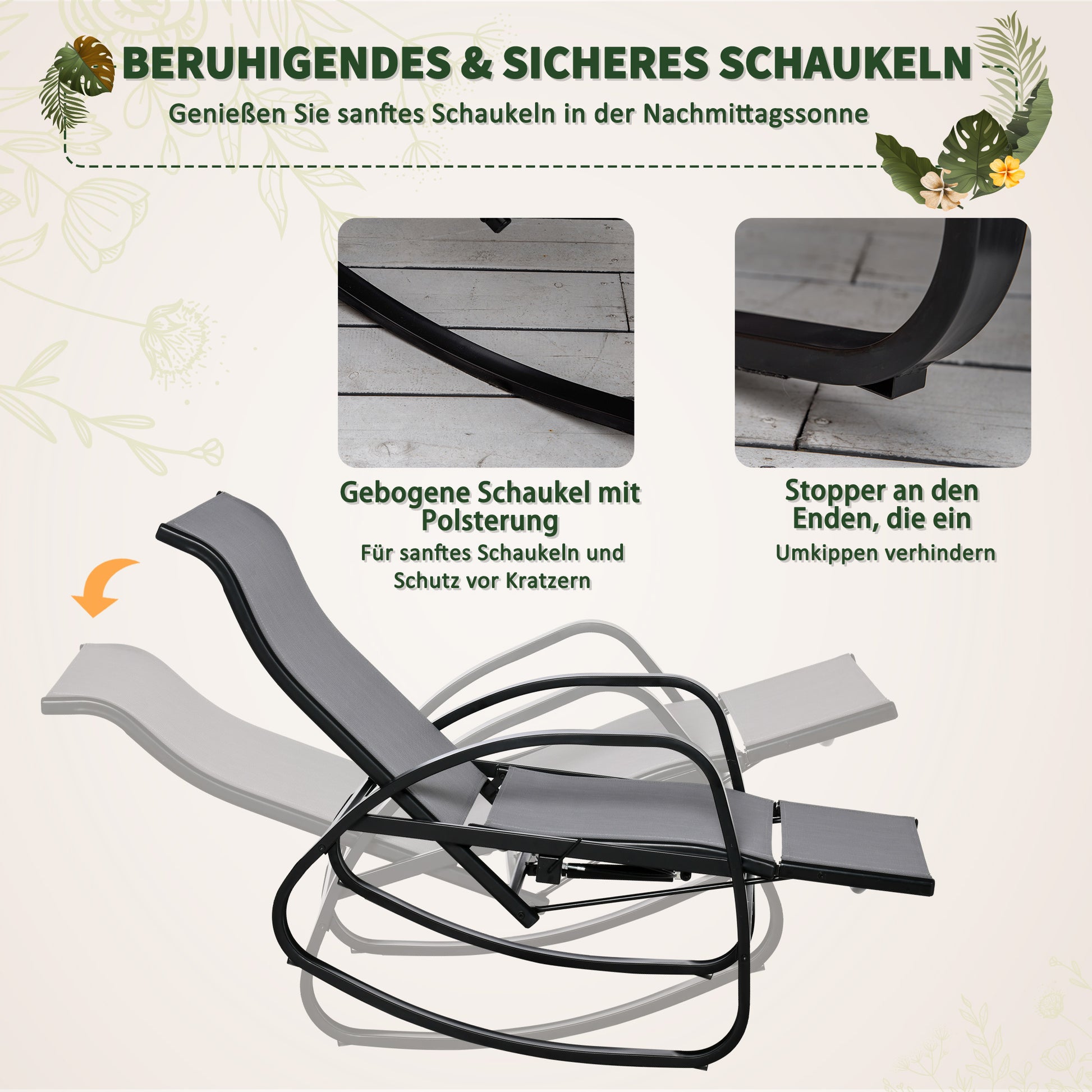 Swing Chair Swing Bed with Adjustable Backrest Footrest Garden Lounger Swing Bed up to 160 kg Texteline Gray 90 x 64 x 96.5 cm