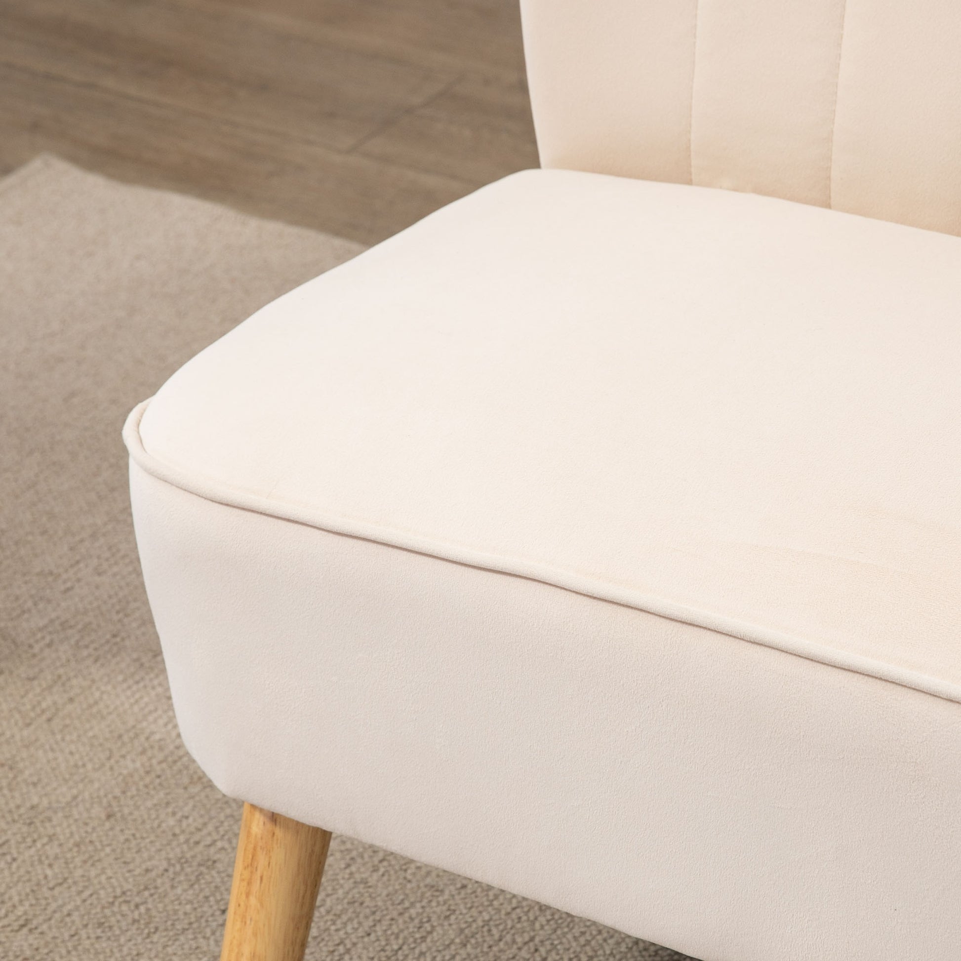 2-Seater Fabric Sofa Upholstered Double Sofa Seating Furniture Lounge Sofa Wood Velvet-like Polyester Foam Cream 117 x 56.5 x 77 cm