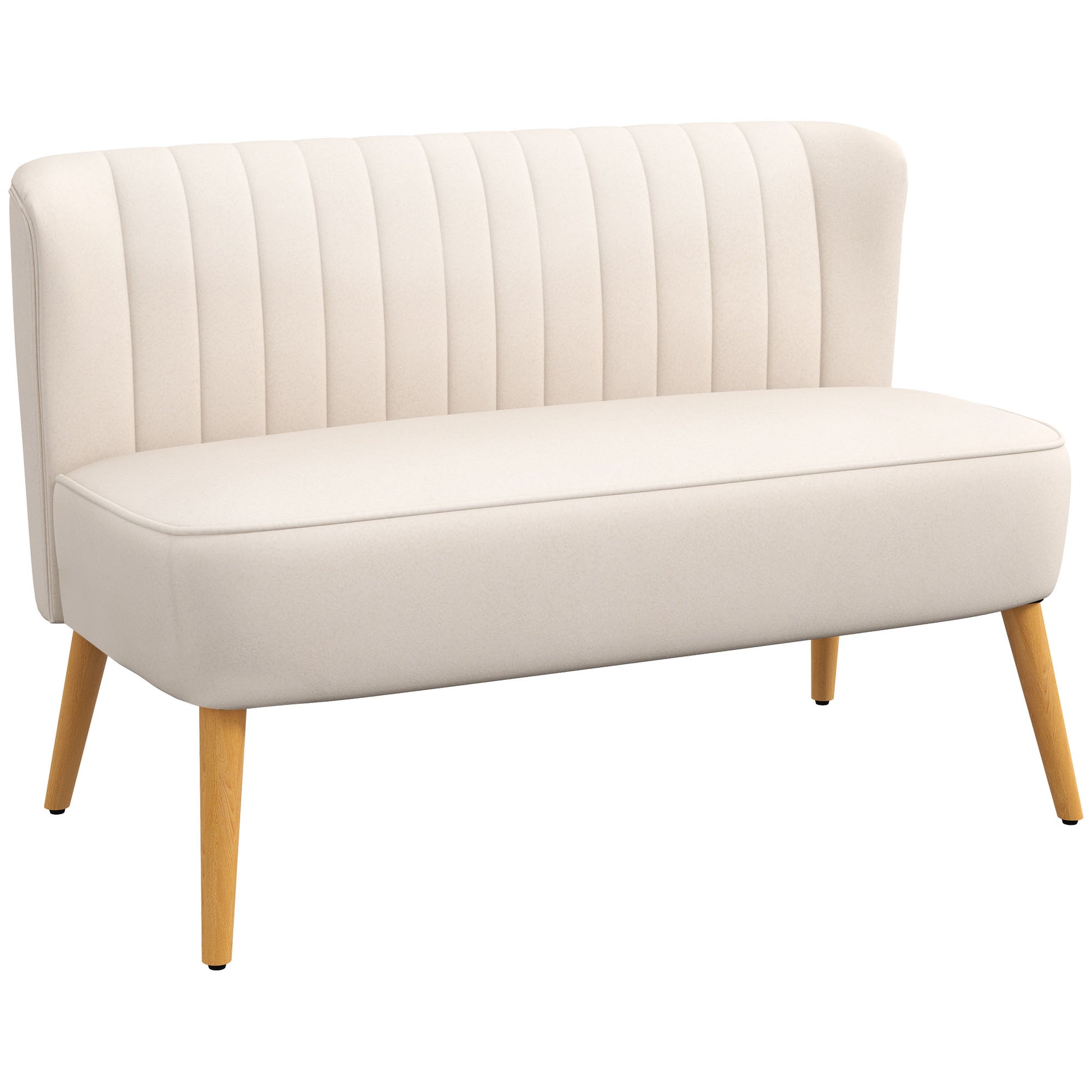 2-Seater Fabric Sofa Upholstered Double Sofa Seating Furniture Lounge Sofa Wood Velvet-like Polyester Foam Cream 117 x 56.5 x 77 cm