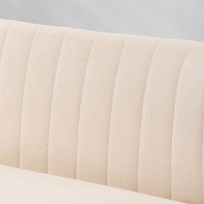 2-Seater Fabric Sofa Upholstered Double Sofa Seating Furniture Lounge Sofa Wood Velvet-like Polyester Foam Cream 117 x 56.5 x 77 cm