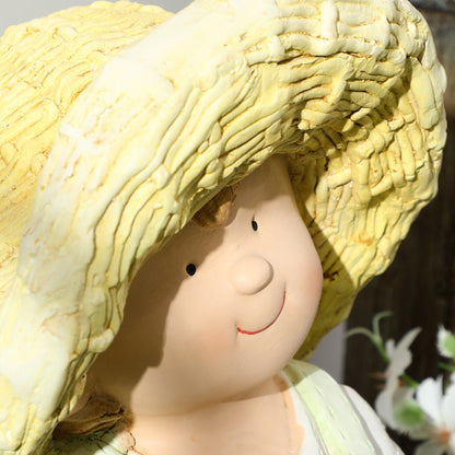 Garden Statue "Little Boy with Straw Hat", 43 cm Weather-Resistant Garden Figurine, Outdoor Ornament, Garden Decor, Sculpture for Home Decoration, Garden, Yard