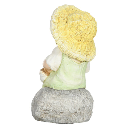 Garden Statue "Little Boy with Straw Hat", 43 cm Weather-Resistant Garden Figurine, Outdoor Ornament, Garden Decor, Sculpture for Home Decoration, Garden, Yard