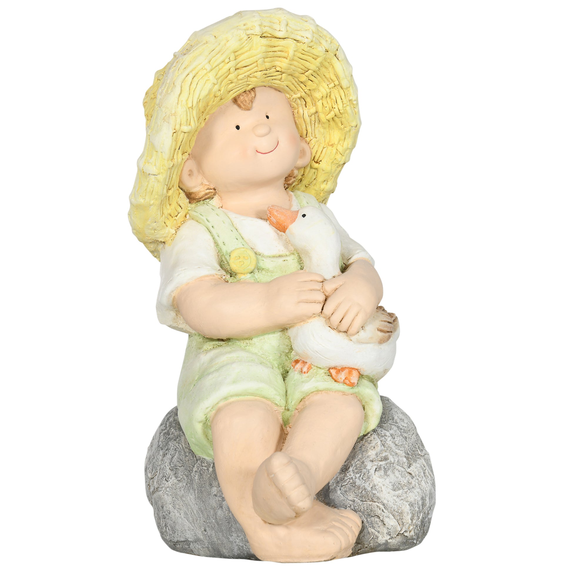 Garden Statue "Little Boy with Straw Hat", 43 cm Weather-Resistant Garden Figurine, Outdoor Ornament, Garden Decor, Sculpture for Home Decoration, Garden, Yard