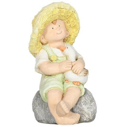 Garden Statue "Little Boy with Straw Hat", 43 cm Weather-Resistant Garden Figurine, Outdoor Ornament, Garden Decor, Sculpture for Home Decoration, Garden, Yard