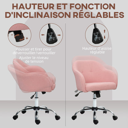 Office Chair, Teddy Plush Ergonomic Desk Chair, Adjustable Height, Padded Seat and Backrest, 360° Swivel, Modern Design, for Office, Bedroom, Pink
