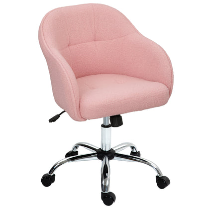 Office Chair, Teddy Plush Ergonomic Desk Chair, Adjustable Height, Padded Seat and Backrest, 360° Swivel, Modern Design, for Office, Bedroom, Pink