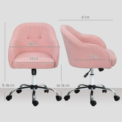 Office Chair, Teddy Plush Ergonomic Desk Chair, Adjustable Height, Padded Seat and Backrest, 360° Swivel, Modern Design, for Office, Bedroom, Pink