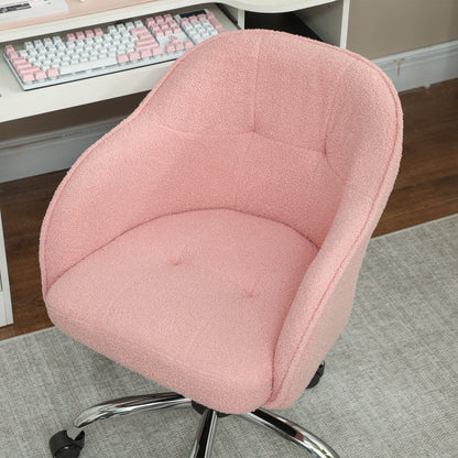 Office Chair, Teddy Plush Ergonomic Desk Chair, Adjustable Height, Padded Seat and Backrest, 360° Swivel, Modern Design, for Office, Bedroom, Pink