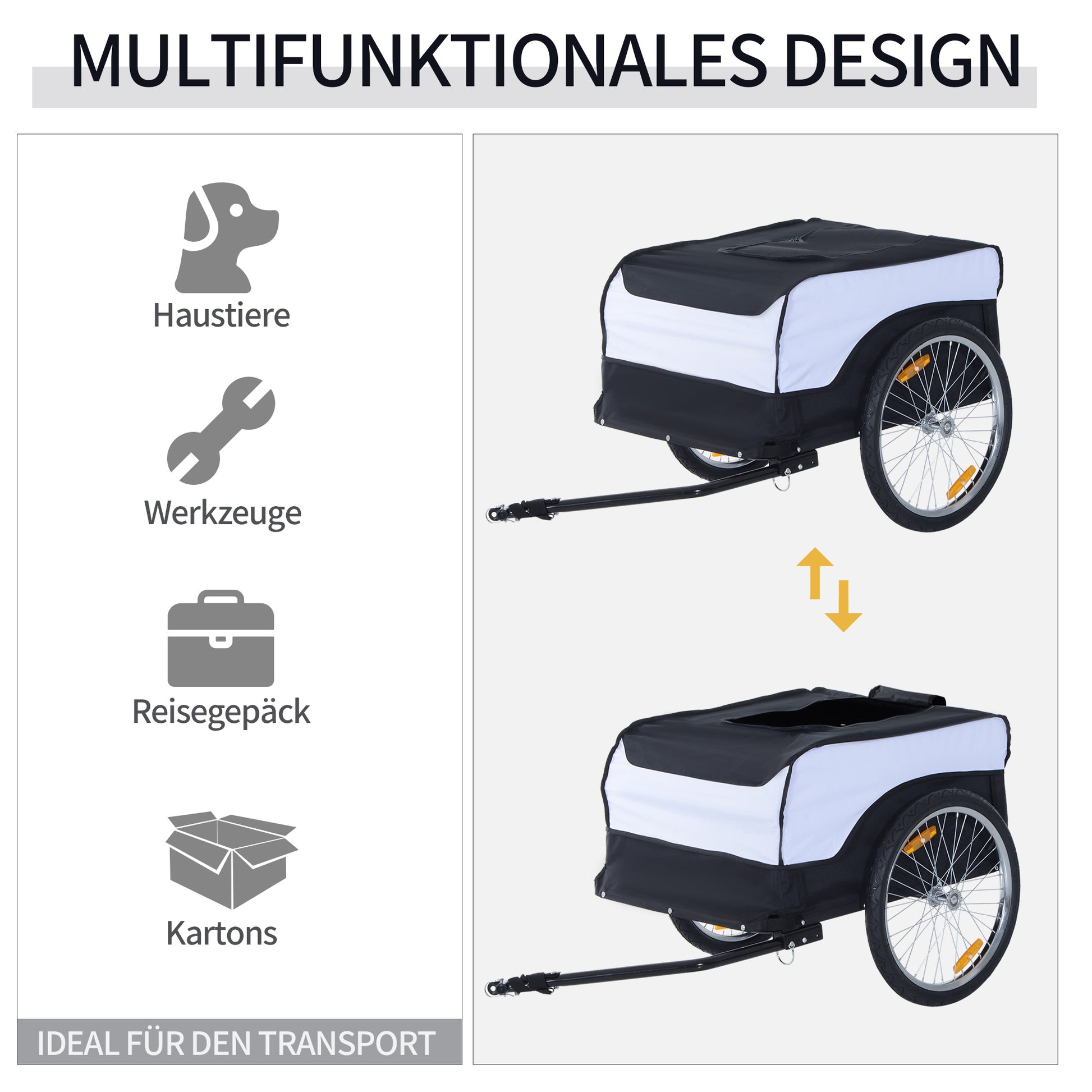 Bicycle Trailer Cargo Trailer Load Capacity Max. 40 kg Transport Trailer Hand Wagon Load Bicycle Trailer White+Black Steel Oxford 140 x 77 x 65 cm