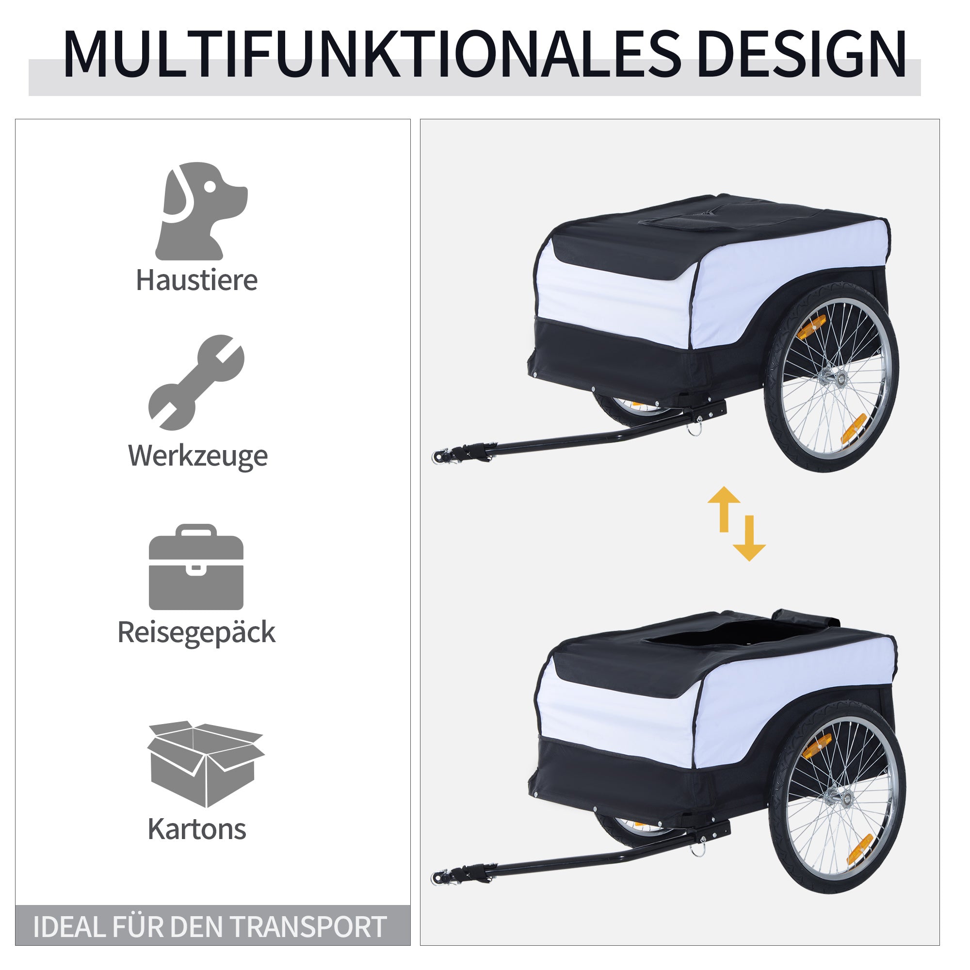 Bicycle Trailer Cargo Trailer Load Capacity Max. 40 kg Transport Trailer Hand Wagon Load Bicycle Trailer White+Black Steel Oxford 140 x 77 x 65 cm