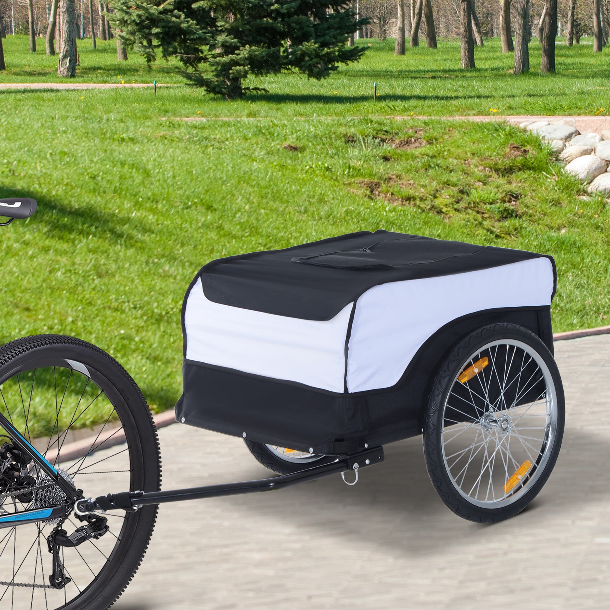 Bicycle Trailer Cargo Trailer Load Capacity Max. 40 kg Transport Trailer Hand Wagon Load Bicycle Trailer White+Black Steel Oxford 140 x 77 x 65 cm
