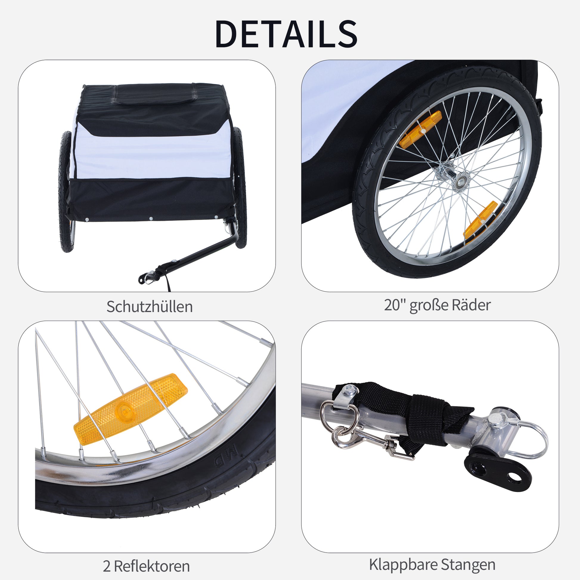 Bicycle Trailer Cargo Trailer Load Capacity Max. 40 kg Transport Trailer Hand Wagon Load Bicycle Trailer White+Black Steel Oxford 140 x 77 x 65 cm