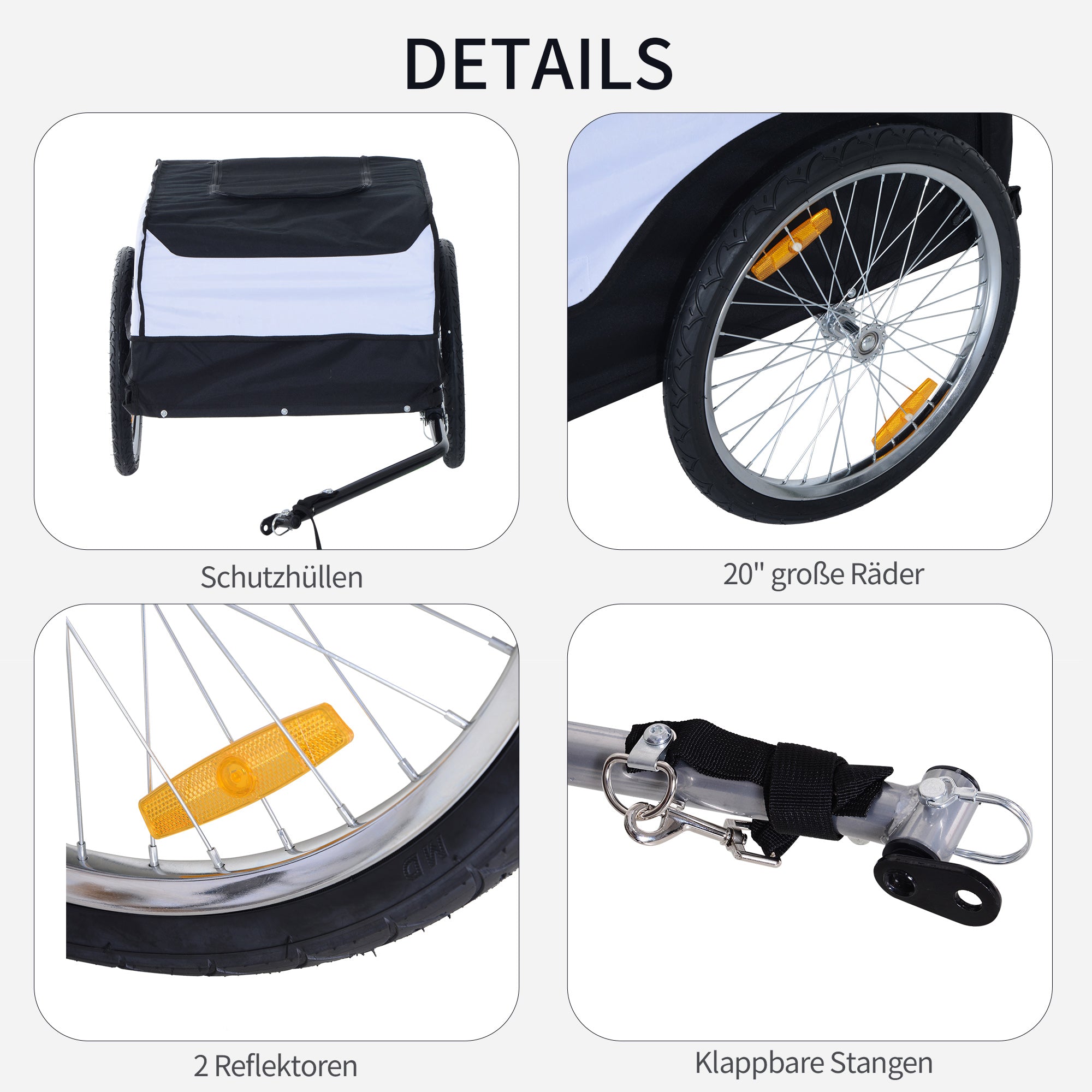 Bicycle Trailer Cargo Trailer Load Capacity Max. 40 kg Transport Trailer Hand Wagon Load Bicycle Trailer White+Black Steel Oxford 140 x 77 x 65 cm