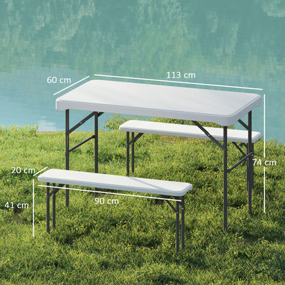 Folding Table and Picnic Benches Set 113 cm, Folding Camping Table with Portable Chairs with Carry Handles, Foldable, Light Gray