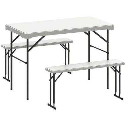 Folding Table and Picnic Benches Set 113 cm, Folding Camping Table with Portable Chairs with Carry Handles, Foldable, Light Gray