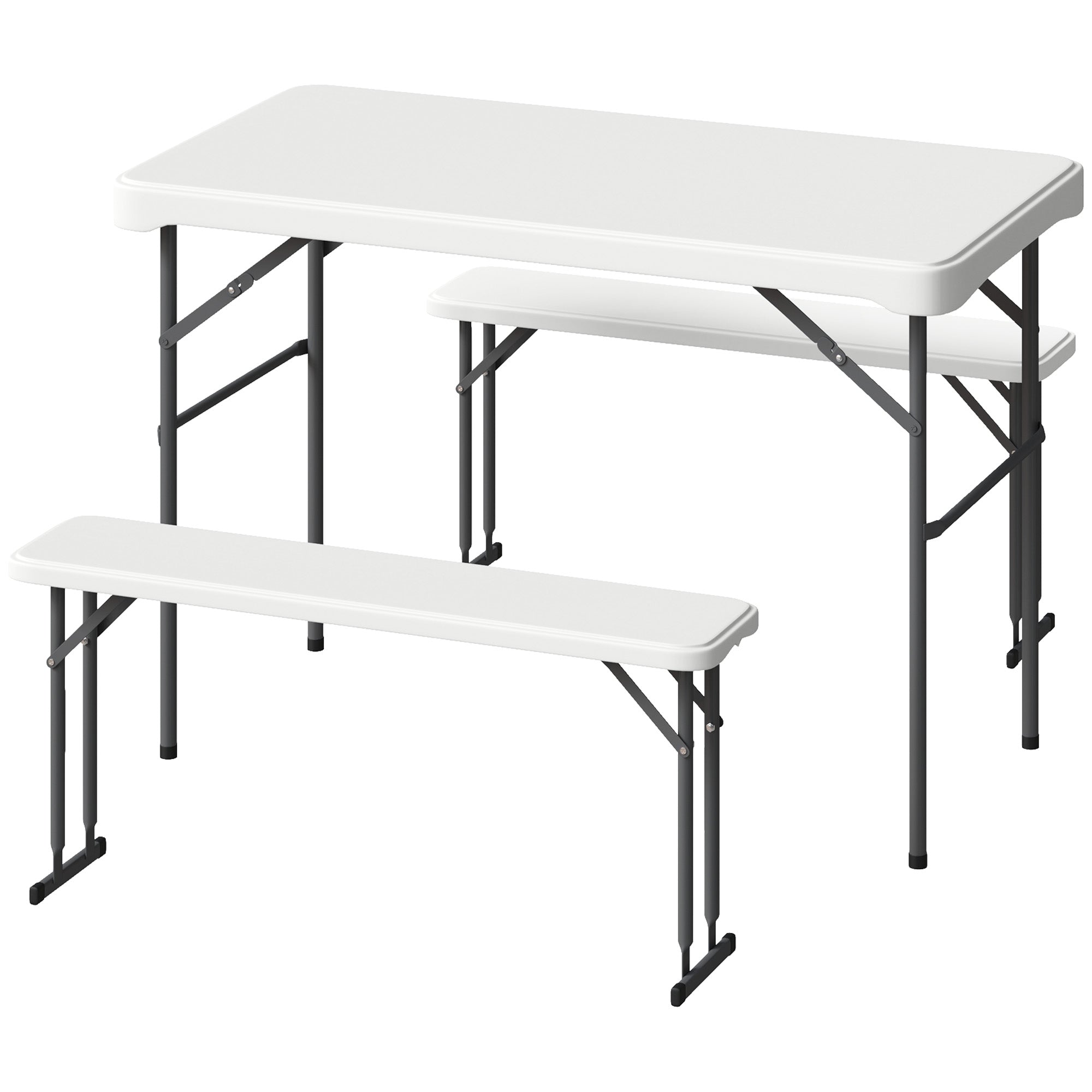Folding Table and Picnic Benches Set 113 cm, Folding Camping Table with Portable Chairs with Carry Handles, Foldable, Light Gray