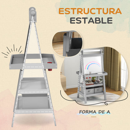 AIYPLAY Children's Drawing Easel 3 in 1 Magnetic Double-Sided Children's Blackboard Painting Easel with Paper Roll and Storage Baskets 59x48x118 cm Gray