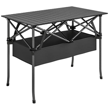 Foldable Camping Table, 36.6 x 21.7 x 26.8 in, Portable Roll-Up Aluminum Top with Storage Net, Metal Frame, Carry Bag, Black