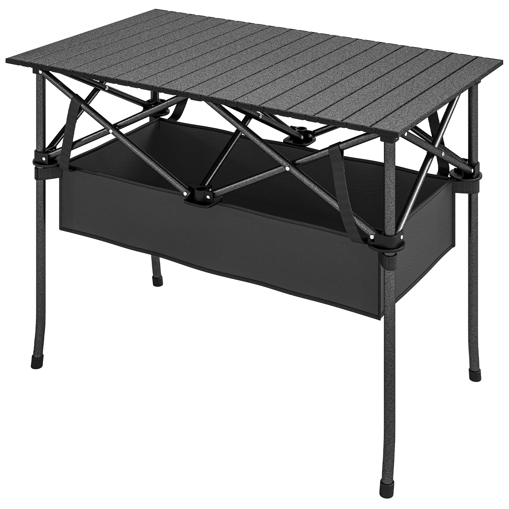 Foldable Camping Table, 36.6 x 21.7 x 26.8 in, Portable Roll-Up Aluminum Top with Storage Net, Metal Frame, Carry Bag, Black