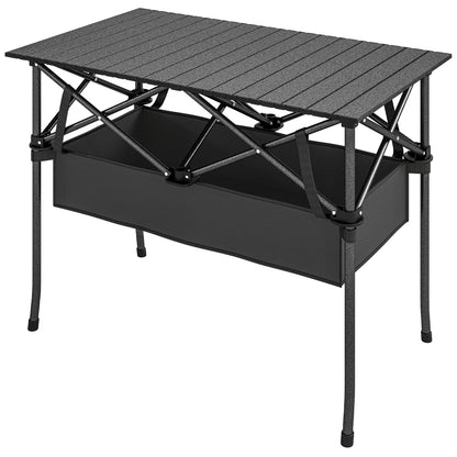 Foldable Camping Table, 36.6 x 21.7 x 26.8 in, Portable Roll-Up Aluminum Top with Storage Net, Metal Frame, Carry Bag, Black