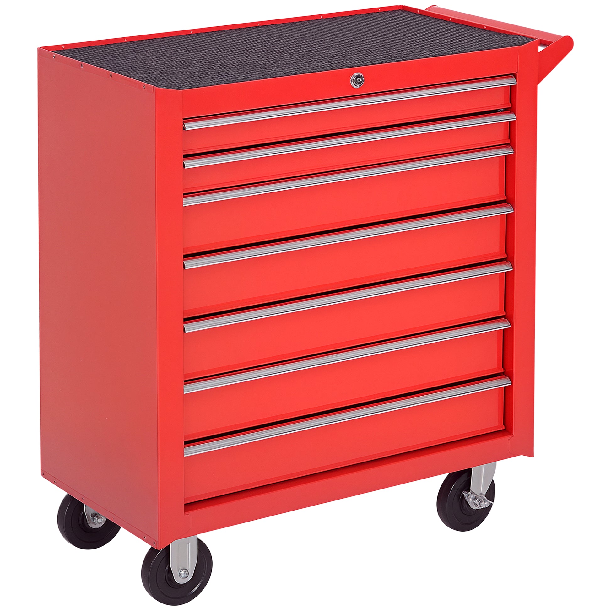 Workshop Cart with Wheels, Tool Cart with 7 Drawers, Lockable Assembly Cart with Brake, Mobile Rolling Cart, Max. Load 150kg, Steel, Red