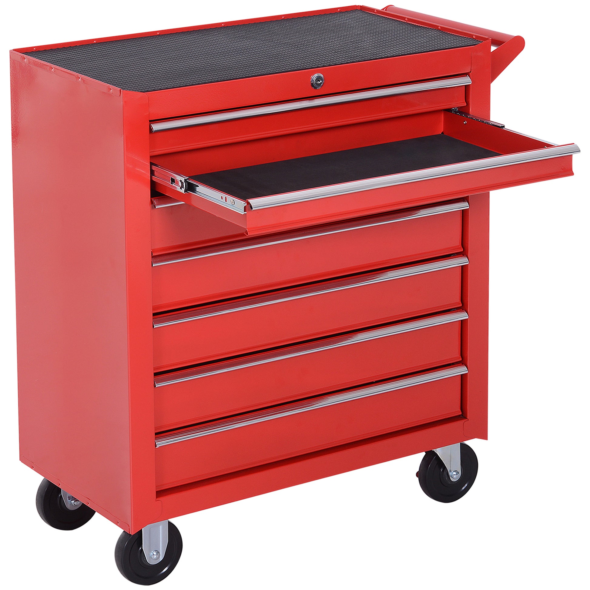 Workshop Cart with Wheels, Tool Cart with 7 Drawers, Lockable Assembly Cart with Brake, Mobile Rolling Cart, Max. Load 150kg, Steel, Red