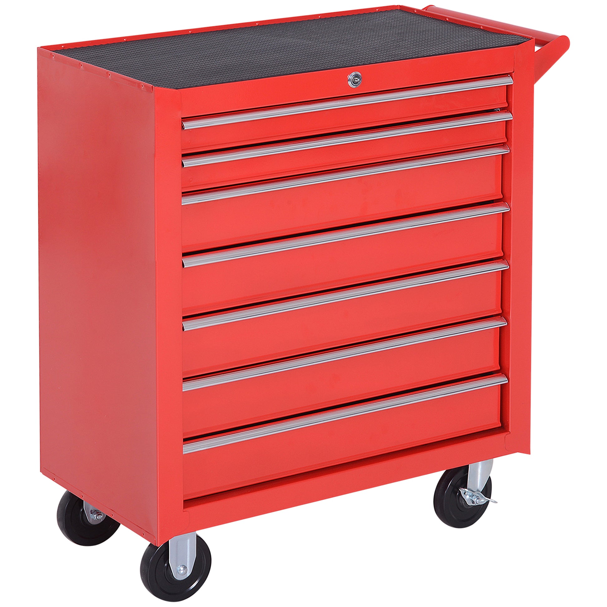 Workshop Cart with Wheels, Tool Cart with 7 Drawers, Lockable Assembly Cart with Brake, Mobile Rolling Cart, Max. Load 150kg, Steel, Red