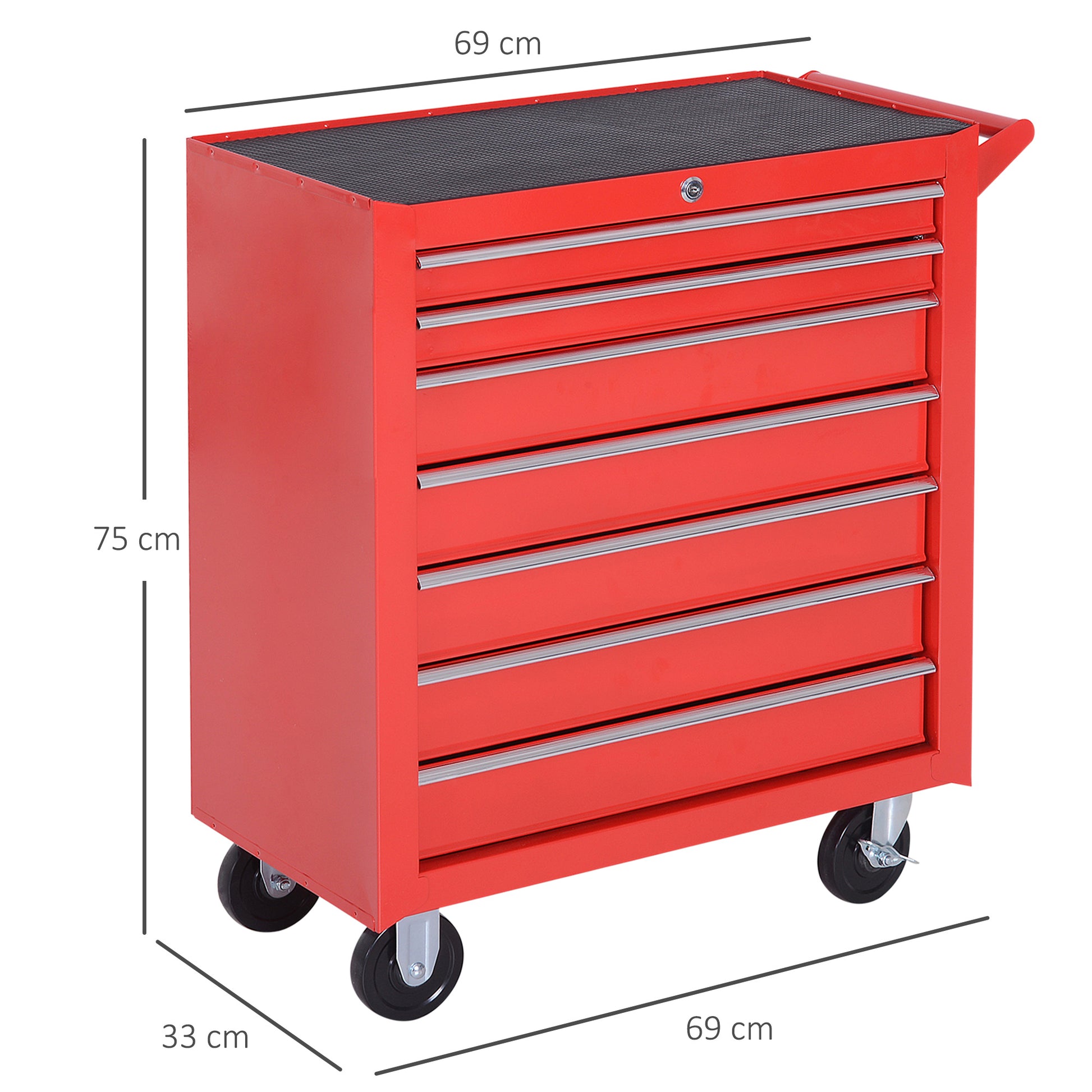 Workshop Cart with Wheels, Tool Cart with 7 Drawers, Lockable Assembly Cart with Brake, Mobile Rolling Cart, Max. Load 150kg, Steel, Red