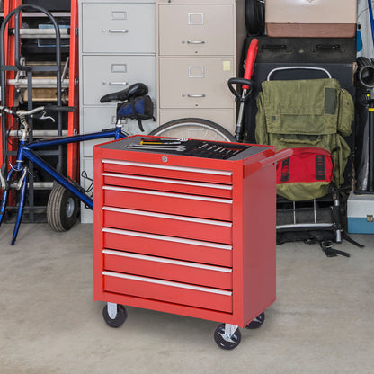 Workshop Cart with Wheels, Tool Cart with 7 Drawers, Lockable Assembly Cart with Brake, Mobile Rolling Cart, Max. Load 150kg, Steel, Red
