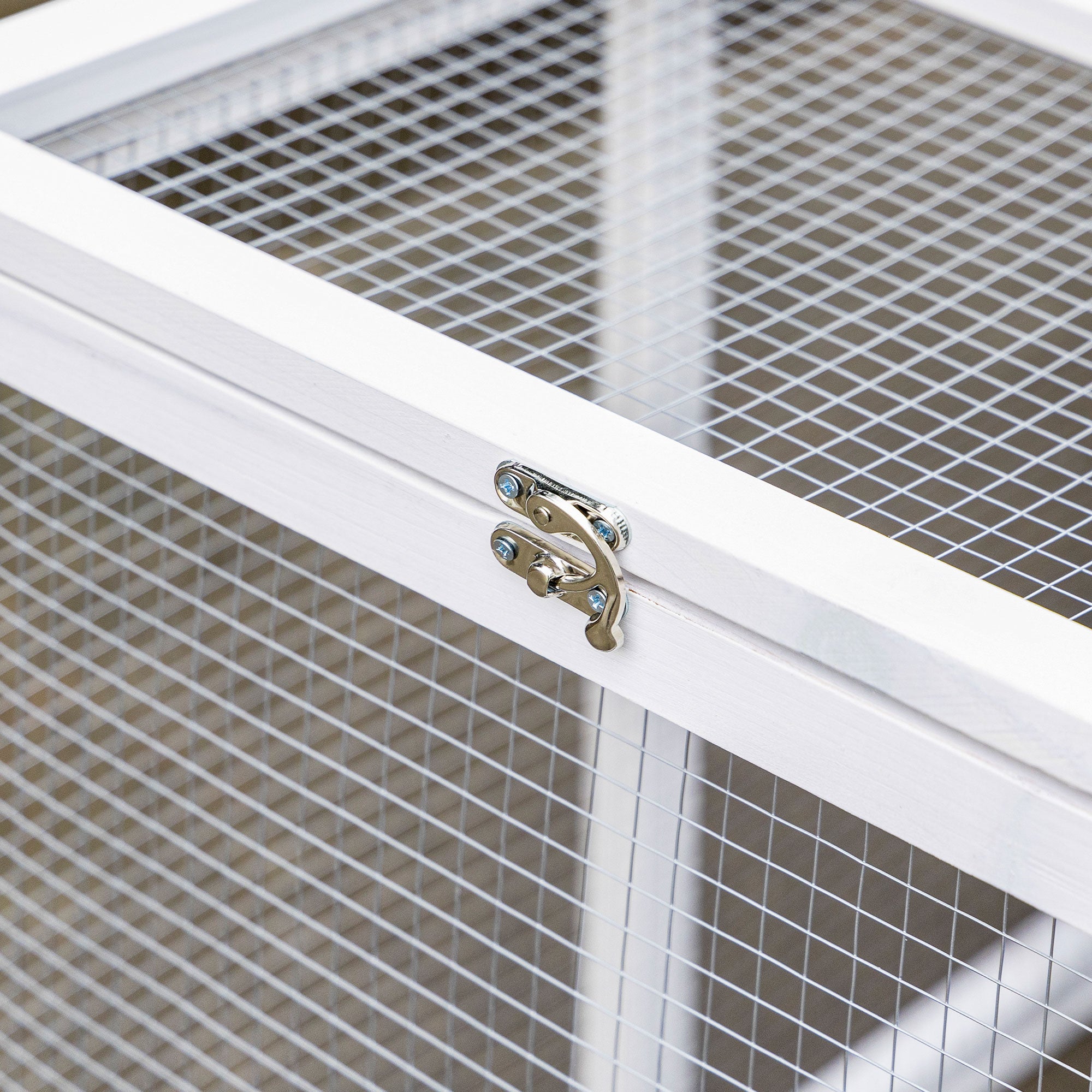 Rabbit Hutch Cottage - Upper Enclosure with Ramp and Outdoor Enclosure - Pull-Out Tray, Bituminous Roof, 4 Lockable Doors - Dimensions 128L x 64W x 92H cm Spruce Wood White Gray