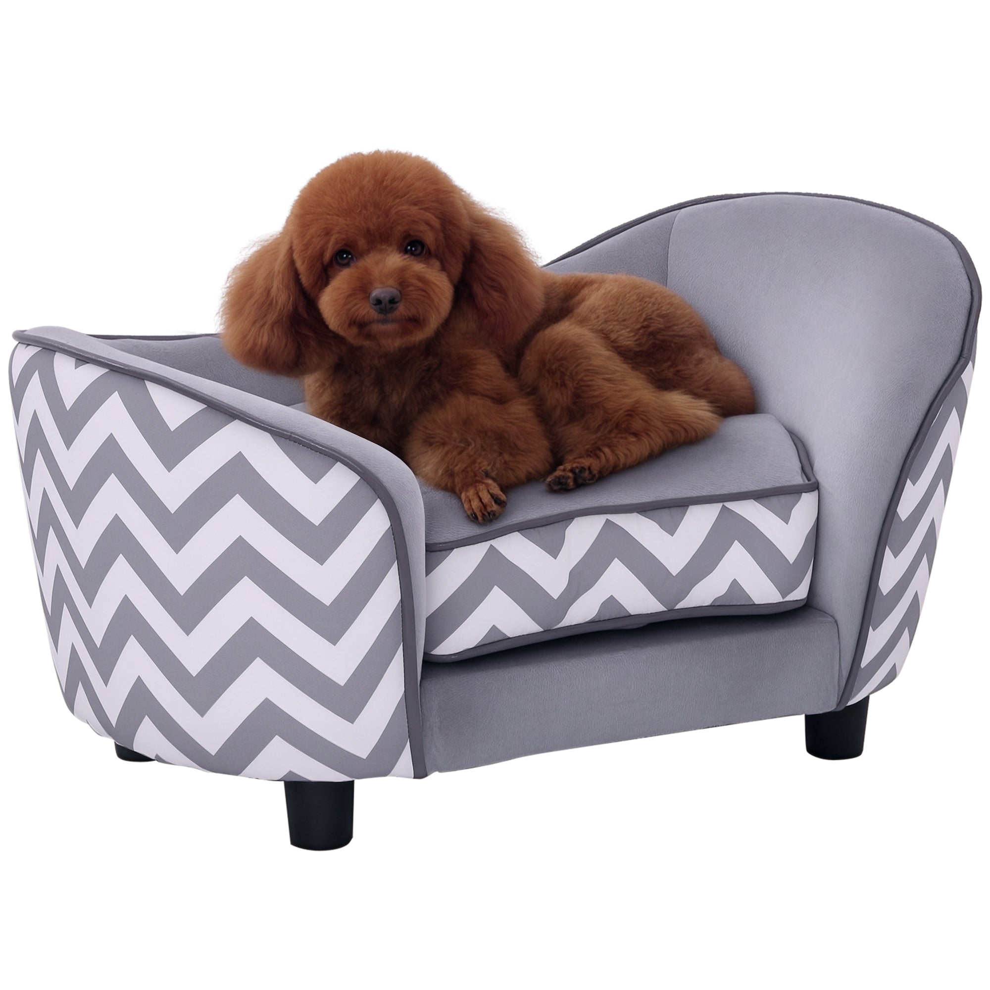 Pet Sofa Dog Couch Dog Bed Dog Mat Cat Pillow Padded Wood Foam Gray 68.5 x 40.5 x 40.5 cm