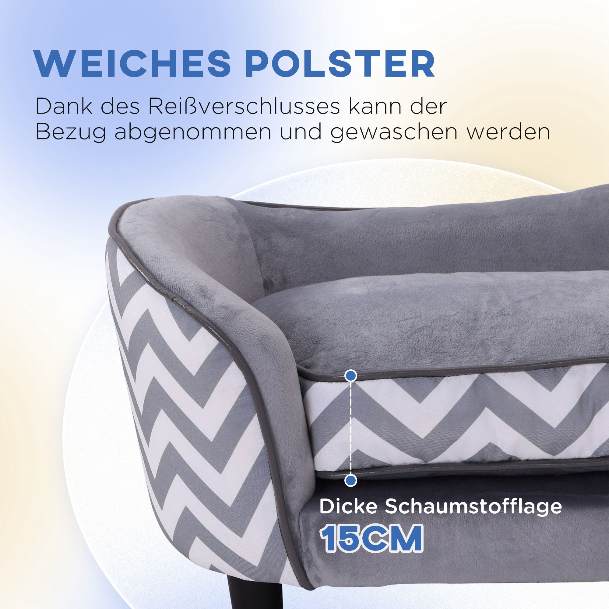 Pet Sofa Dog Couch Dog Bed Dog Mat Cat Pillow Padded Wood Foam Gray 68.5 x 40.5 x 40.5 cm