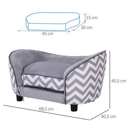 Pet Sofa Dog Couch Dog Bed Dog Mat Cat Pillow Padded Wood Foam Gray 68.5 x 40.5 x 40.5 cm