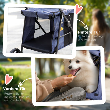 Dog Stroller, Foldable Dog Buggy, Dog Trolley with Cushion, Cat Buggy up to 20 kg, Cat Cart for Small and Medium Dogs with Side Pockets, Mesh Window, Oxford Fabric, Blue