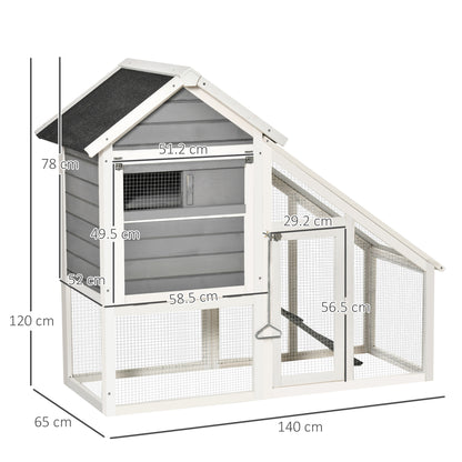 Wooden Rabbit Hutch with Open Area and Ramp, Rabbit Cage with Removable Bottom and Doors, 140x65x120 cm, Gray
