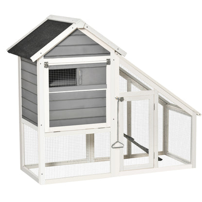 Wooden Rabbit Hutch with Open Area and Ramp, Rabbit Cage with Removable Bottom and Doors, 140x65x120 cm, Gray