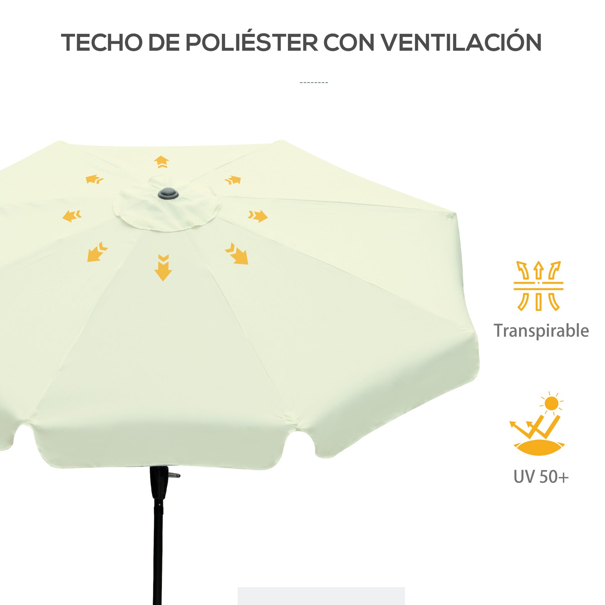 Terrace Umbrella Ø266 cm Garden Umbrella with UV50+ Protection Aluminum Pole and Crank Sunshade for Patio Terrace Beige
