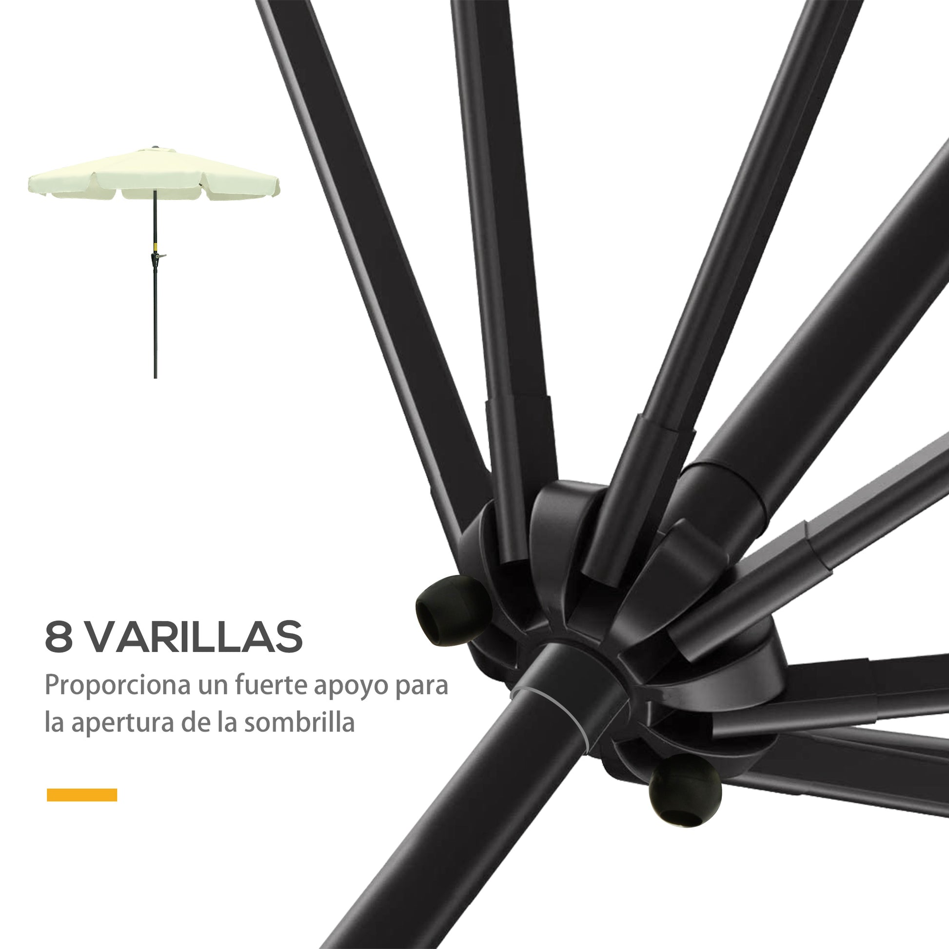 Terrace Umbrella Ø266 cm Garden Umbrella with UV50+ Protection Aluminum Pole and Crank Sunshade for Patio Terrace Beige