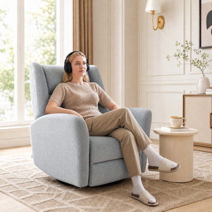 Recliner Chair with Footrest – Swivel, Rocking & 135° Recline, Wide Deep Seat, Scratch-Resistant Fabric, Light Gray
