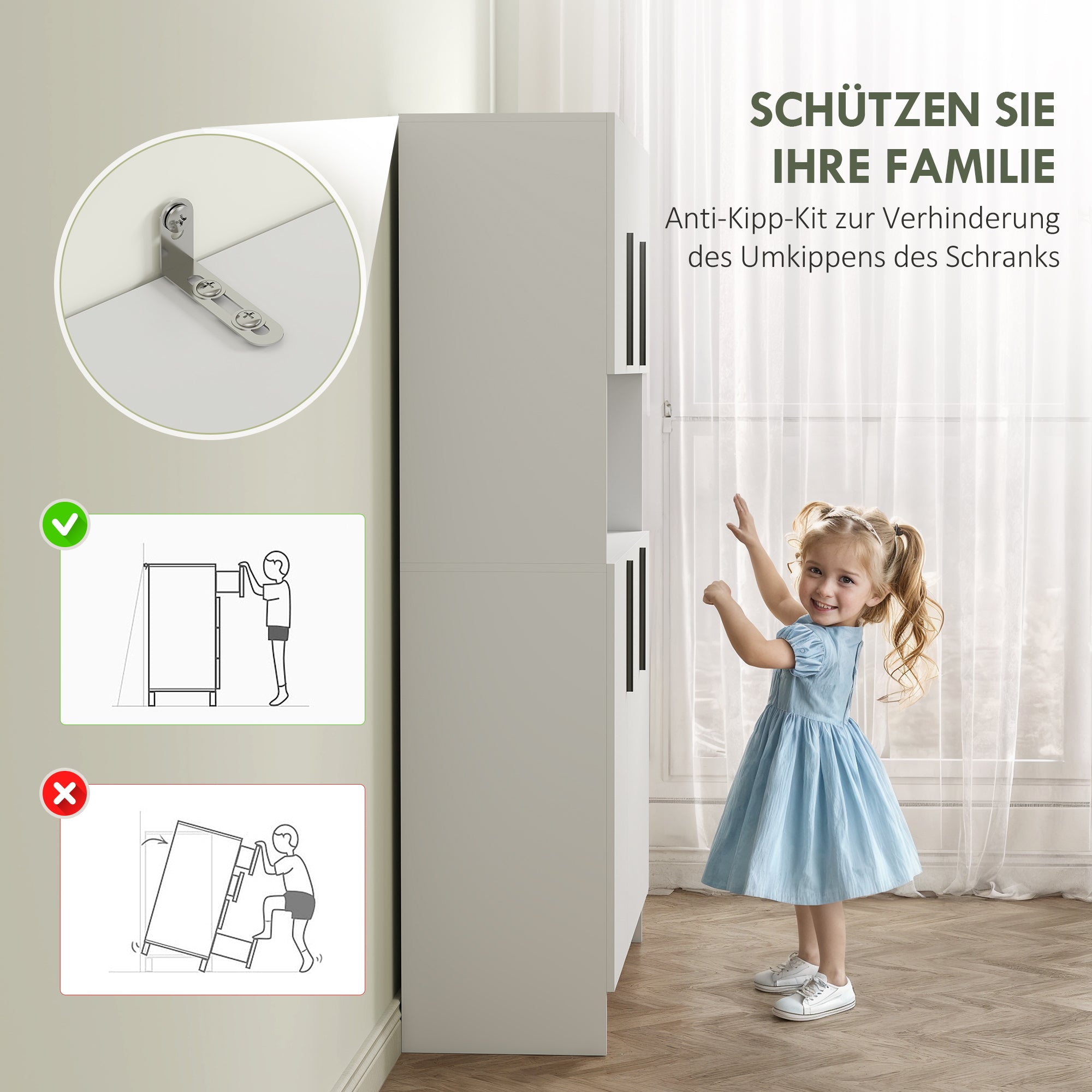 Kitchen Cabinet Buffet Cabinet with Worktop, 6 Doors, 4 Cabinets, Tall Cabinet with Noiseless Hinges, Microwave Cabinet with Modern Design, White