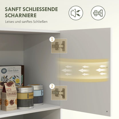 Kitchen Cabinet Buffet Cabinet with Worktop, 6 Doors, 4 Cabinets, Tall Cabinet with Noiseless Hinges, Microwave Cabinet with Modern Design, White