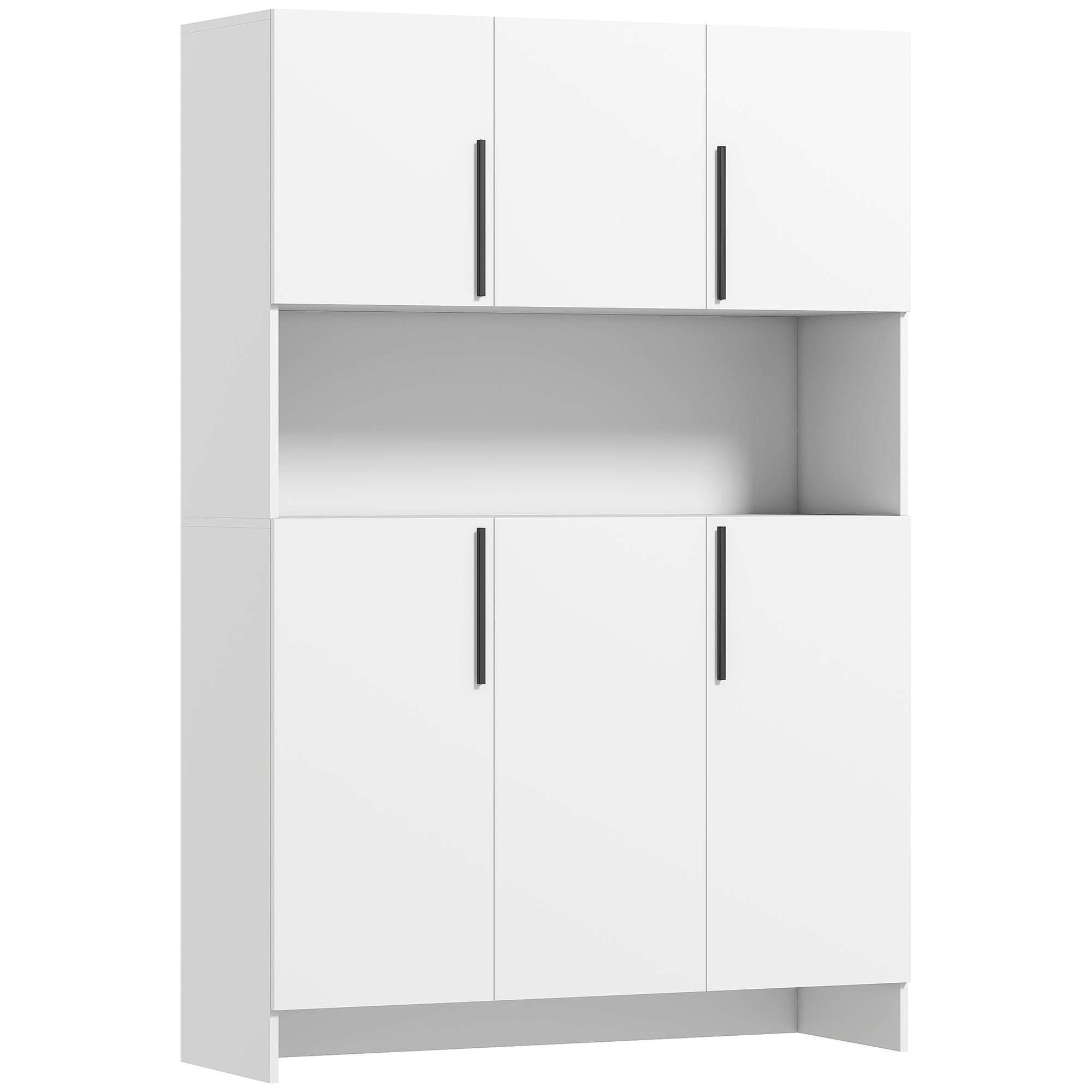 Kitchen Cabinet Buffet Cabinet with Worktop, 6 Doors, 4 Cabinets, Tall Cabinet with Noiseless Hinges, Microwave Cabinet with Modern Design, White