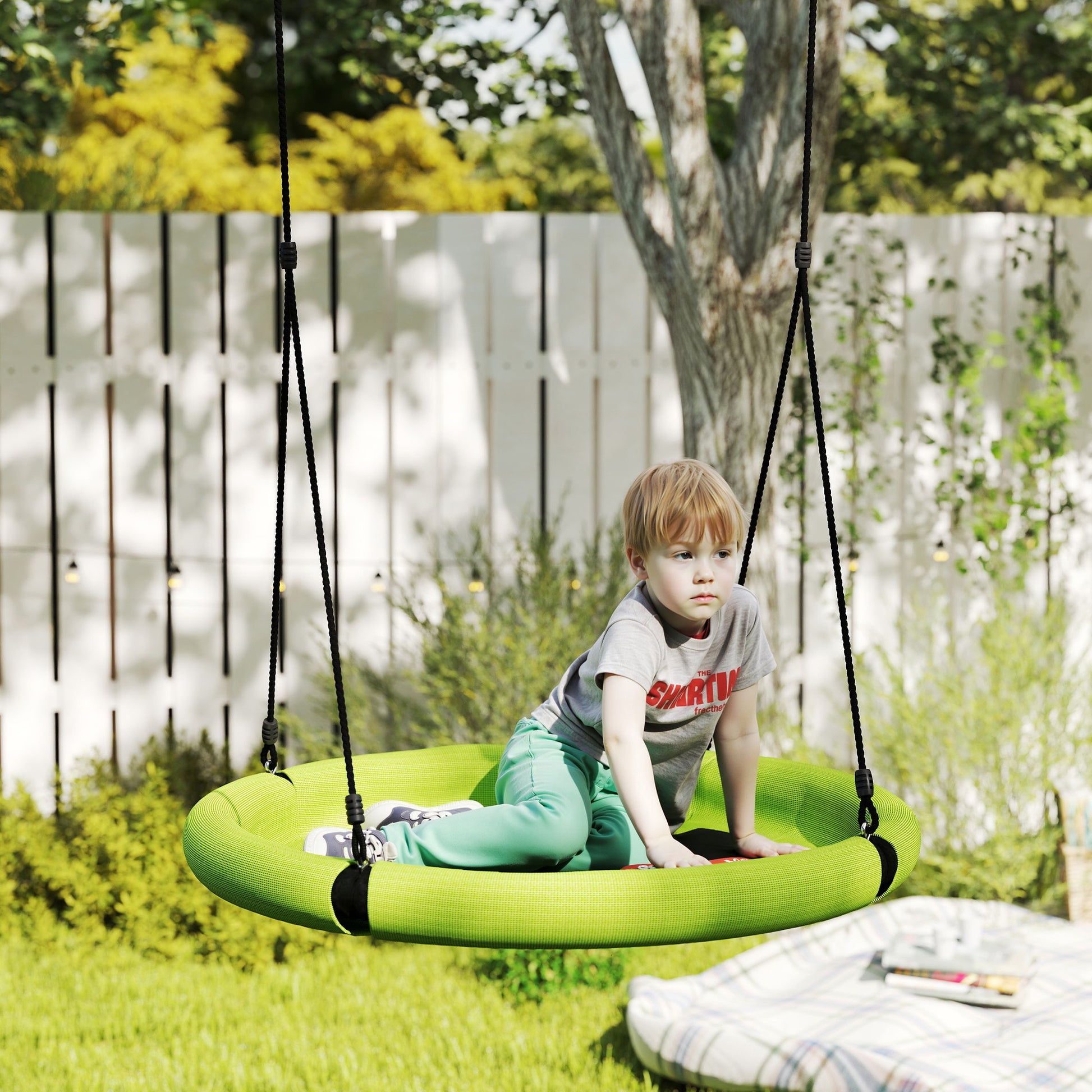 Nest Swing Ø98 cm Disc Swing Height Adjustable Garden Swing Holds up to 150 kg Durable & Weatherproof Hanging Swing Children's Swing Outdoor Indoor for Kids and Adults