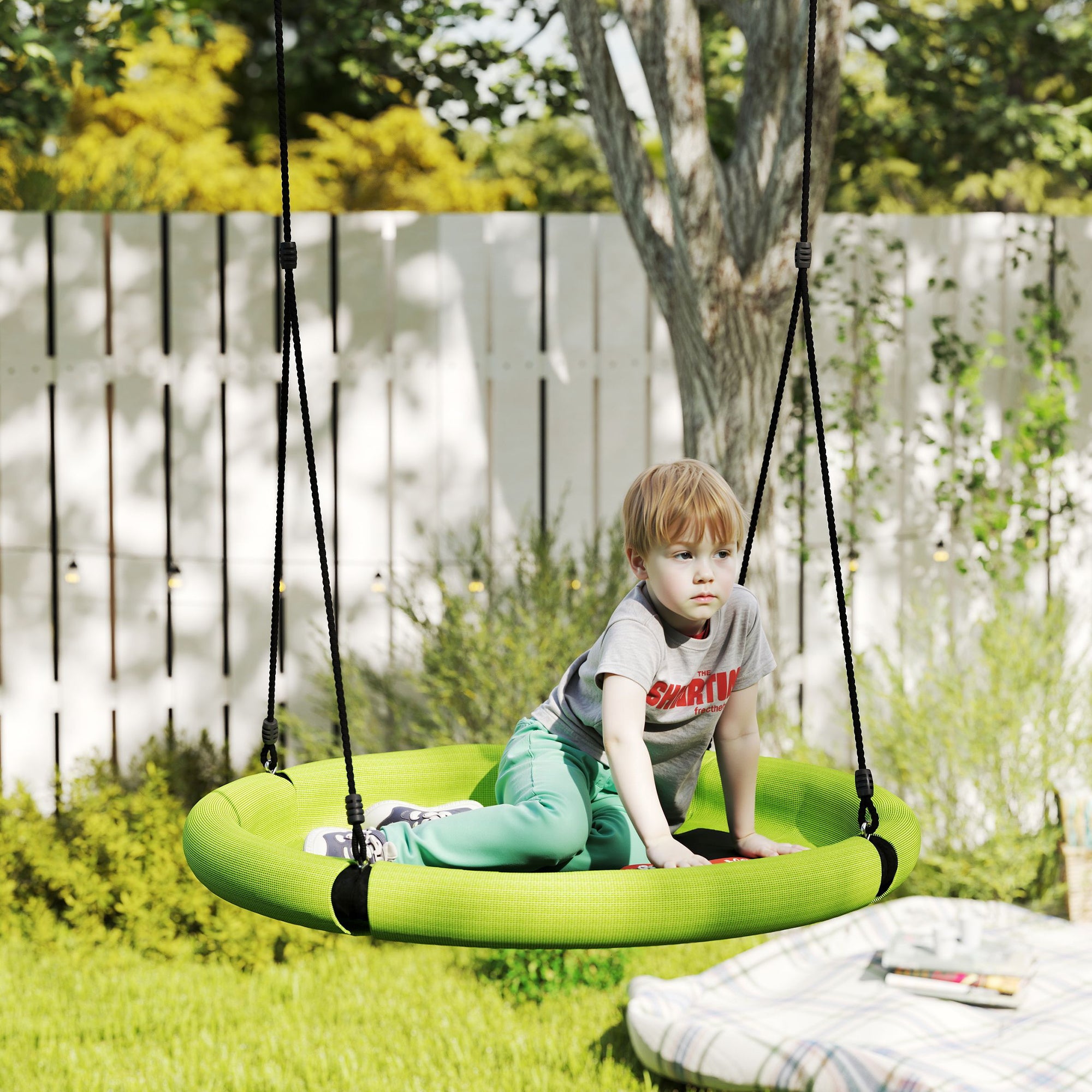 Nest Swing Ø98 cm Disc Swing Height Adjustable Garden Swing Holds up to 150 kg Durable & Weatherproof Hanging Swing Children's Swing Outdoor Indoor for Kids and Adults