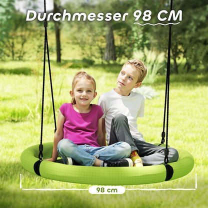 Nest Swing Ø98 cm Disc Swing Height Adjustable Garden Swing Holds up to 150 kg Durable & Weatherproof Hanging Swing Children's Swing Outdoor Indoor for Kids and Adults