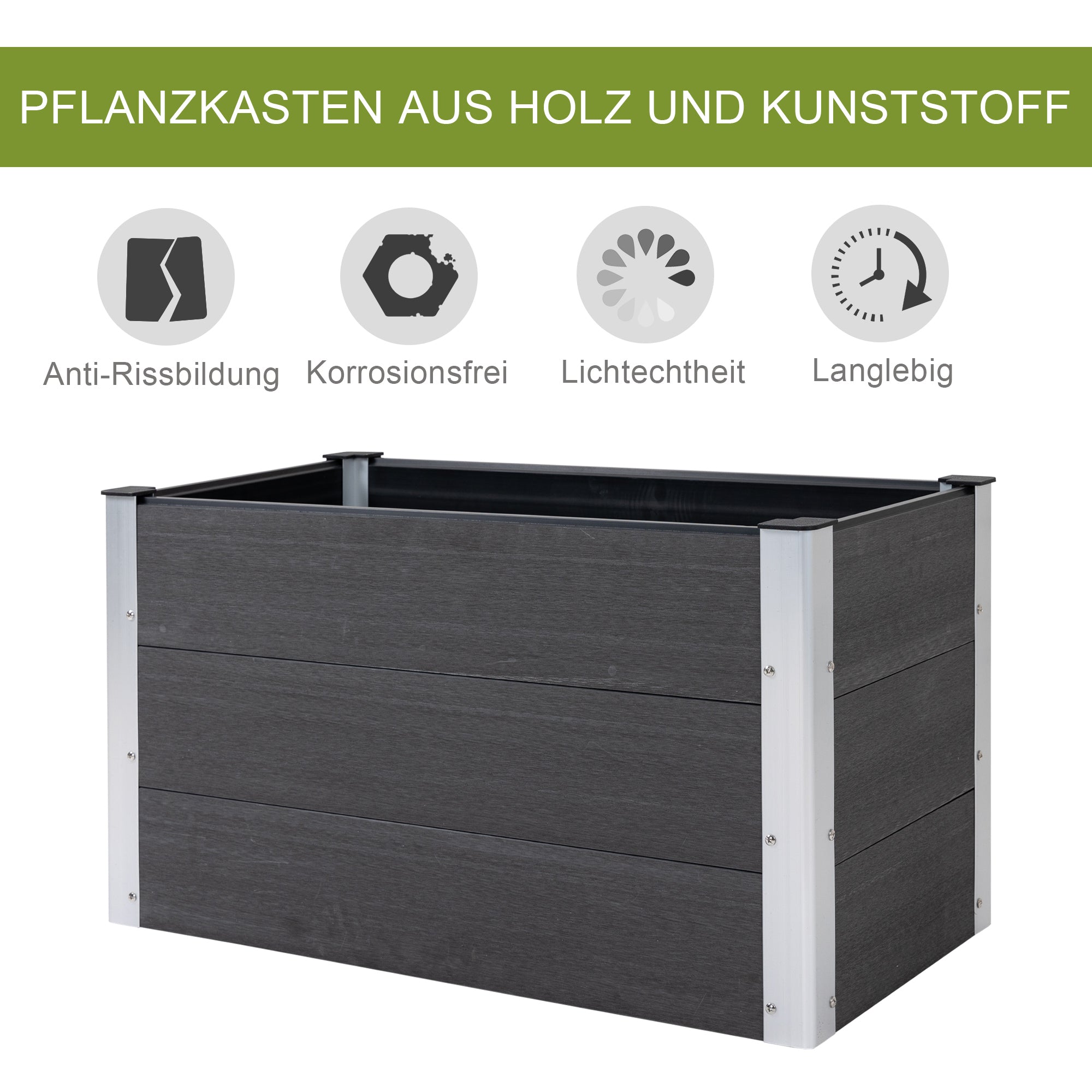 Raised Bed Aluminum, Planting Bed Cold Frame Garden Bed Flower Box Weatherproof, without Bottom, Planter Box 100x50x55.5cm for Terrace, Balcony, Flower Box for Flowers, Plants, Gray