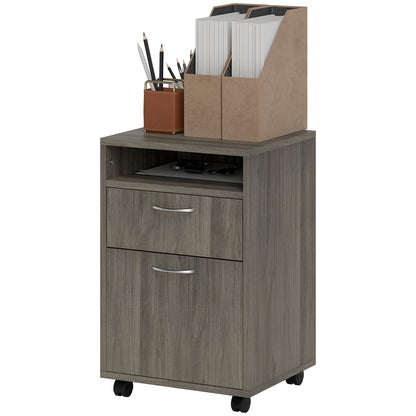Office File Cabinet with Drawer, Cupboard, Locking Casters & Open Shelf — Fits Letter/Legal/A4, 15.7"x13.8"x23.6", Gray