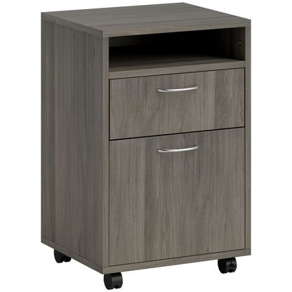 Office File Cabinet with Drawer, Cupboard, Locking Casters & Open Shelf — Fits Letter/Legal/A4, 15.7"x13.8"x23.6", Gray