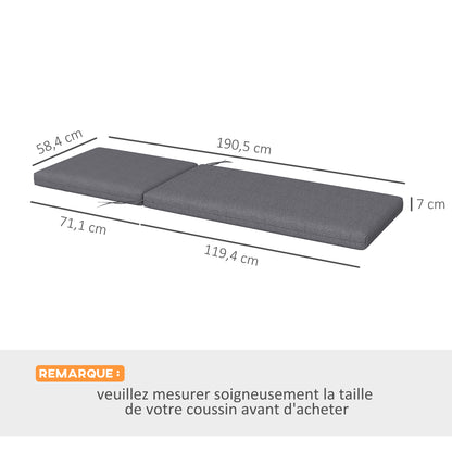 Set of 2 Sun Lounger Seat Cushions with Attachment Straps for Garden - 190.5L x 58.4W x 7H cm Gray